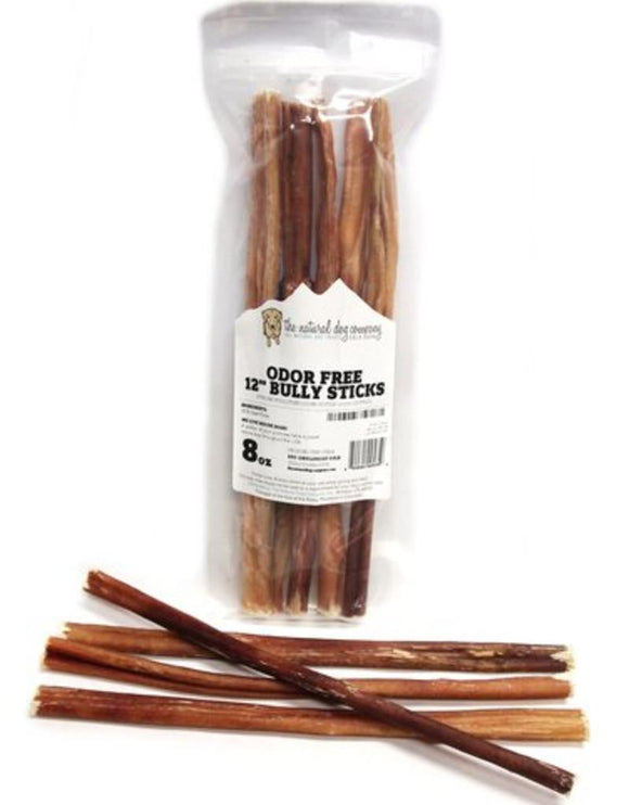 Natural Dog 12in Bully Sticks Odor Free (8oz Bag)