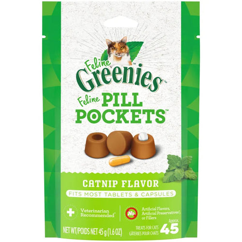 FELINE GREENIES PILL POCKETS Natural Cat Treats, Catnip Flavor (1.6 oz. Pack (45 Treats))