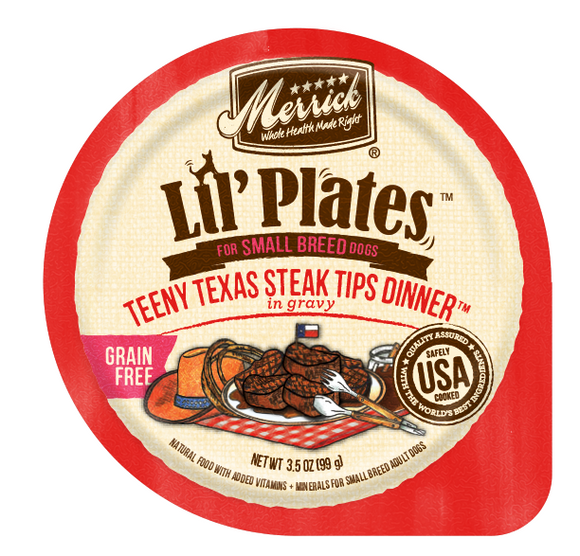 Merrick Lil' Plates Small Breed Grain Free Teeny Texas Steak Tips Dog Food Tray