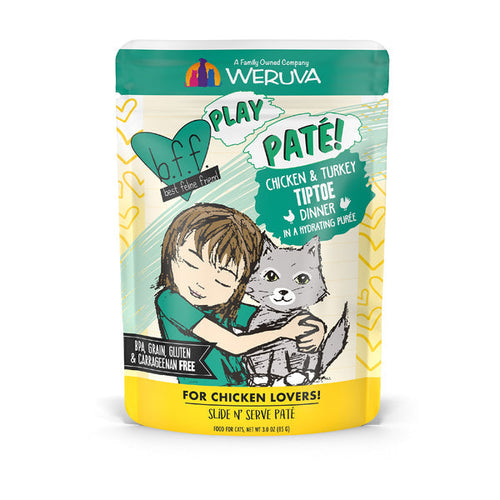 Weruva BFF PLAY Paté Chicken & Turkey Tiptoe Dinner in a Hydrating Purée Cat Food (3.0 Oz - 12pk)