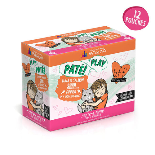 Weruva B.F.F. PLAY PATÉ! Tuna & Salmon Shhh... Dinner in a Hydrating Purée Cat Food (3.0 Oz - 12pk)