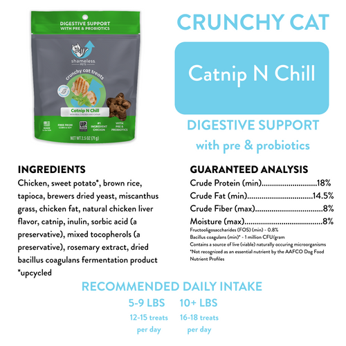 Shameless Pets Catnip N Chill Crunchy Cat Treats (2.5 oz Single)