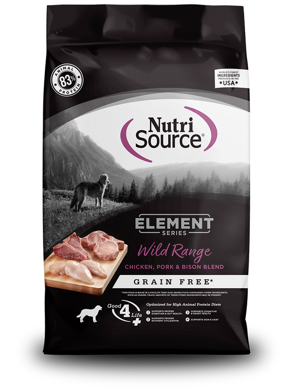 NutriSource® Wild Range Recipe Grain Free Chicken, Pork & Bison Blend Dog Food (24 LB)