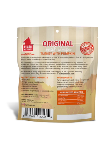 Plato Real Strips Turkey With Pumpkin Meat Bar Dog Treats (3 Oz)