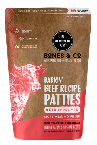 Bones & Co. Barkin' Beef Recipe Raw Frozen Patties Dog Food (18 Lb)