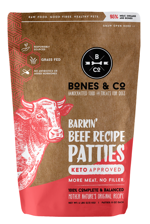 Bones & Co. Barkin' Beef Recipe Raw Frozen Patties Dog Food (18 Lb)