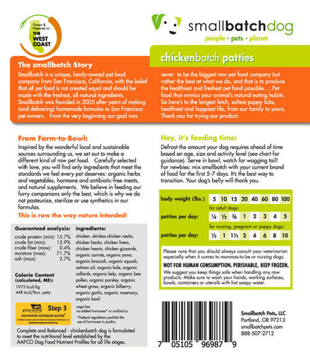 Smallbatch Chickenbatch Frozen Dog Food (3 Lb Sliders)