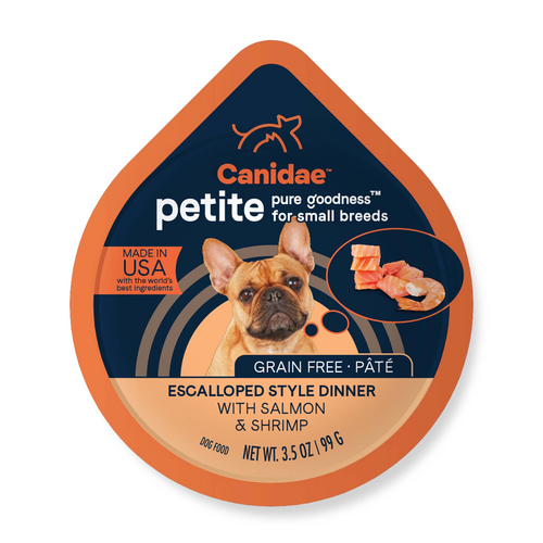 Canidae PURE Petite Grain Free, Limited Ingredient, Small Breed Wet Dog Food, Pâté Salmon and Shrimp (3.5-oz, single cup)