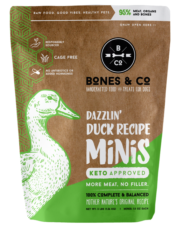 Bones & Co. Dazzlin' Duck Recipe Raw Frozen Mini Patties Dog Food (3 Lb)