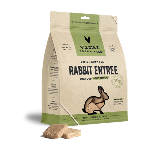 Vital Essentials Freeze-Dried Raw Rabbit Entrée Mini Patties Dog Food (14 oz)