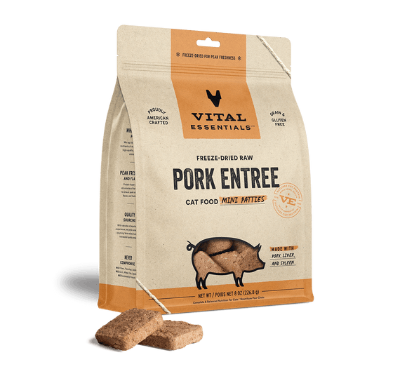 Vital Essentials Pork Freeze-Dried Raw Entrée Cat Food Mini Patties