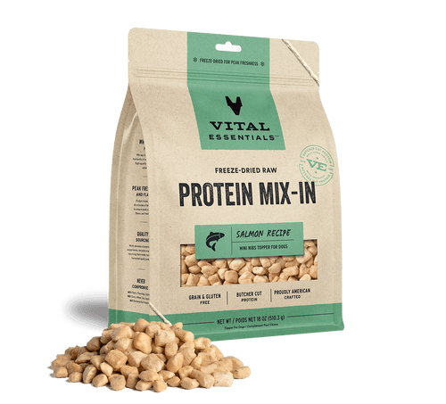 Vital Essentials Freeze Dried Raw Protein Mix-In Salmon Recipe Mini Nibs Topper for Dogs (6 Oz)