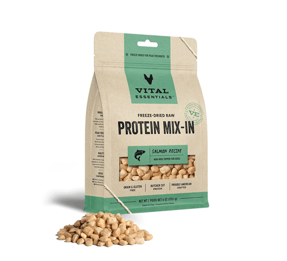 Vital Essentials Freeze Dried Raw Protein Mix-In Salmon Recipe Mini Nibs Topper for Dogs (6 Oz)