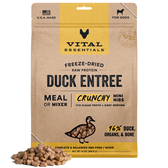 Vital Essentials Freeze-Dried Raw Protein Duck Crunchy Mini Nibs Meal or Mixer Dog Food