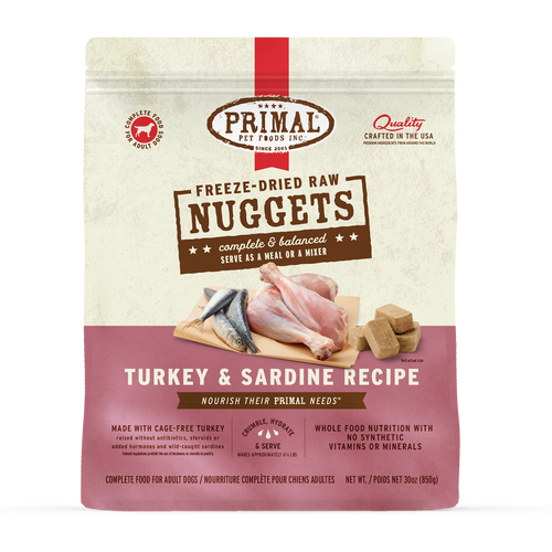 Primal Freeze-Dried Raw Nuggets Dog Food Turkey & Sardine Recipe
