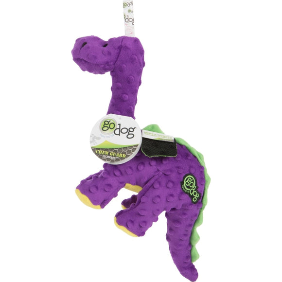 GODOG DINOS BRUTO DURABLE PLUSH SQUEAKER DOG TOY (LARGE, PURPLE)